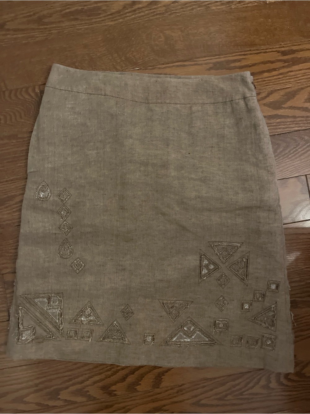 DKNY Neutral Beige Embellished Midi Skirt